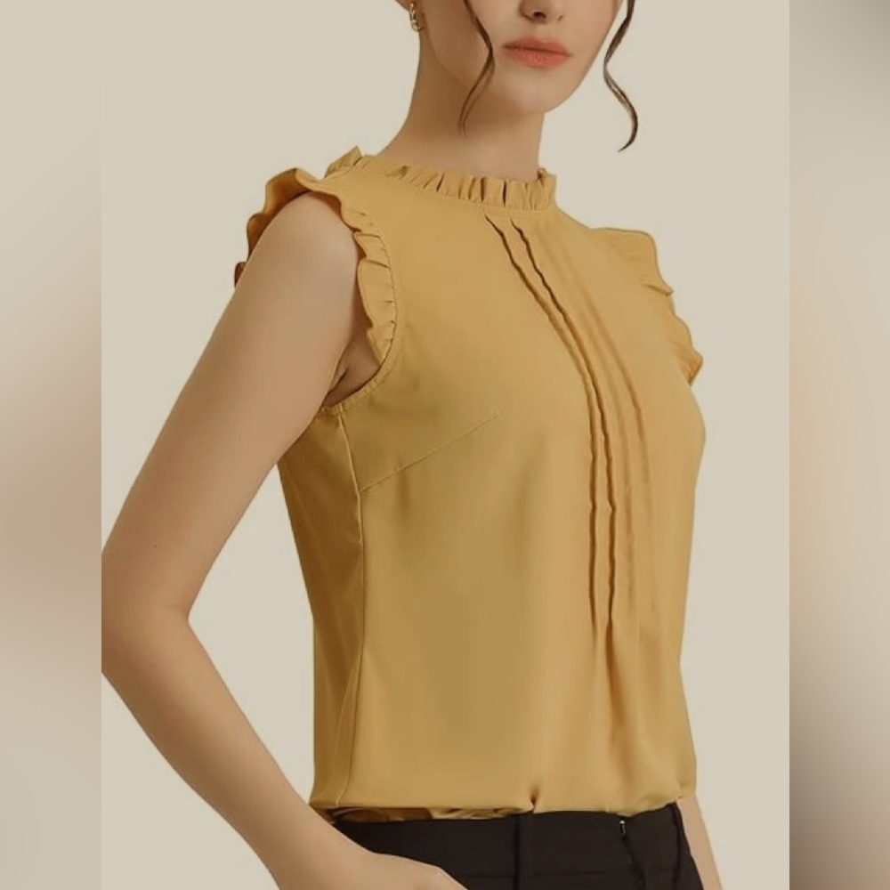 NWOT Allegra K Women's Ruffled Office 1950s Vintage Sleeveless Work Blouse